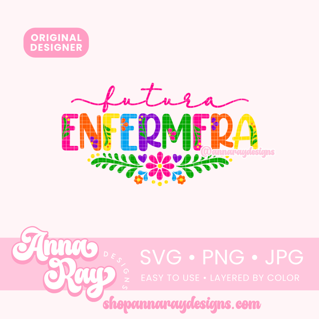 Colorful Floral Futura Enfermera SVG PNG JPG