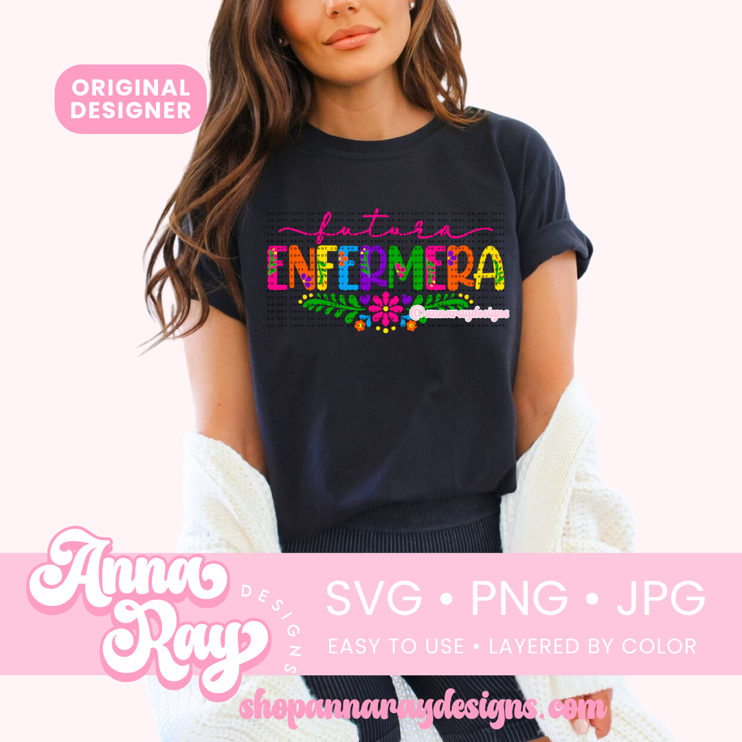 Colorful Floral Futura Enfermera SVG PNG JPG