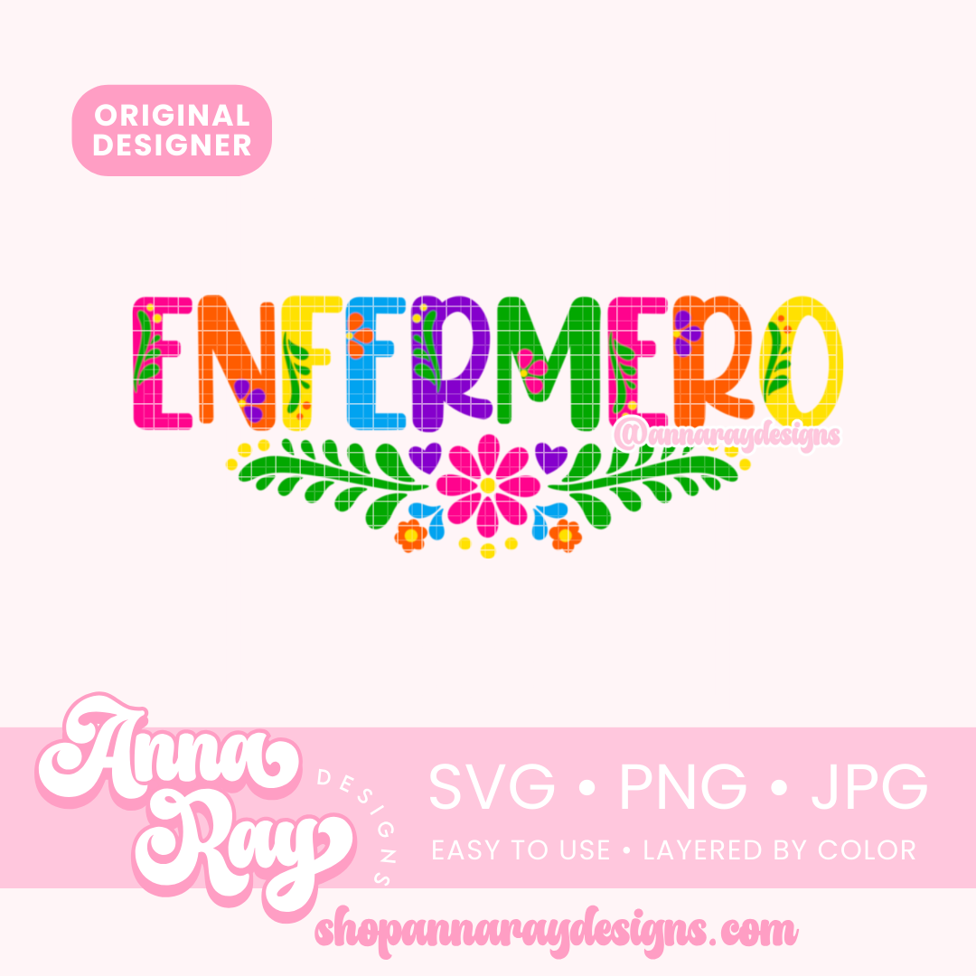 Colorful Floral Enfermero SVG PNG JPG