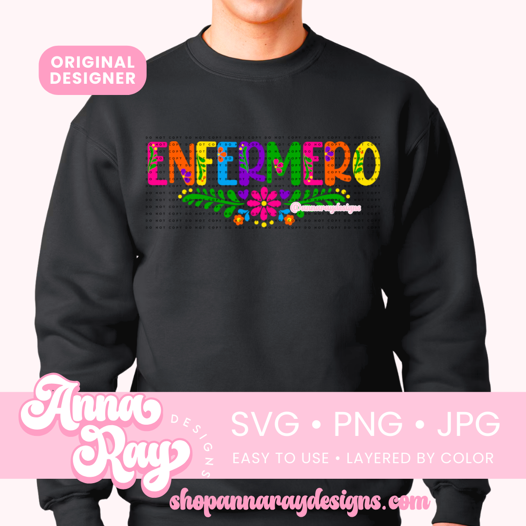 Colorful Floral Enfermero SVG PNG JPG