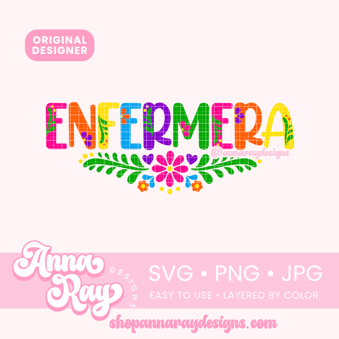 Colorful Floral Enfermera SVG PNG JPG