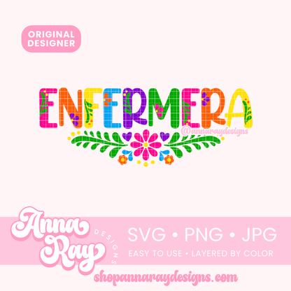 Colorful Floral Enfermera SVG PNG JPG