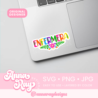 Colorful Floral Enfermera SVG PNG JPG