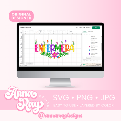 Colorful Floral Enfermera SVG PNG JPG