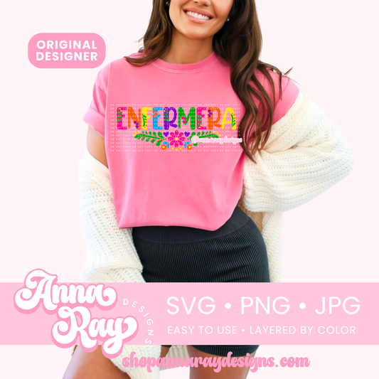 Colorful Floral Enfermera SVG PNG JPG