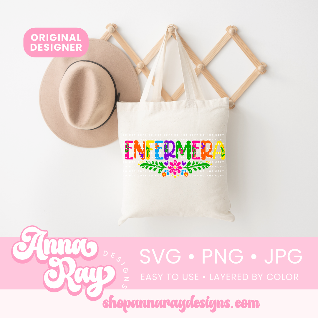 Colorful Floral Enfermera SVG PNG JPG