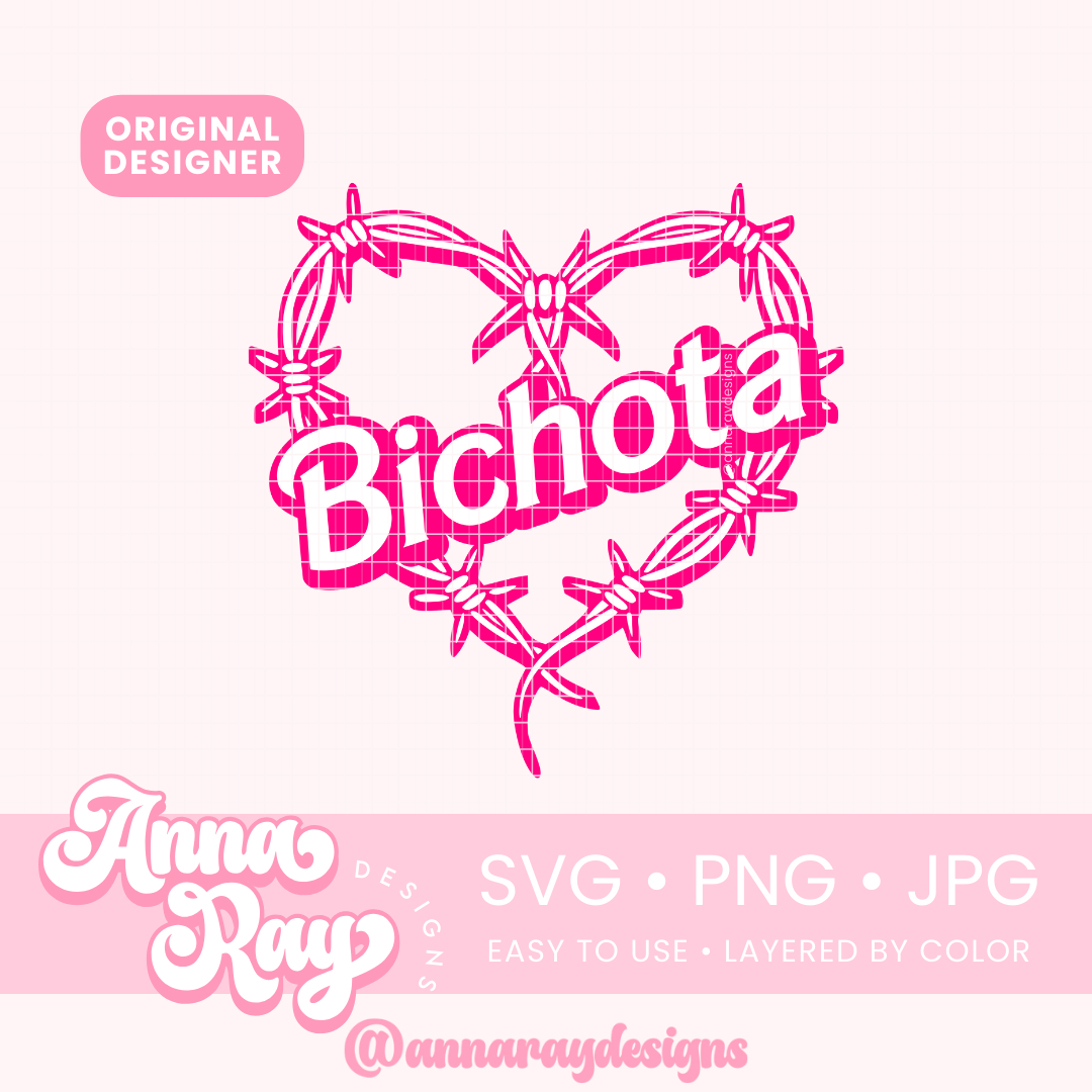 Pink Bichota Barbed Wire Heart SVG PNG JPG