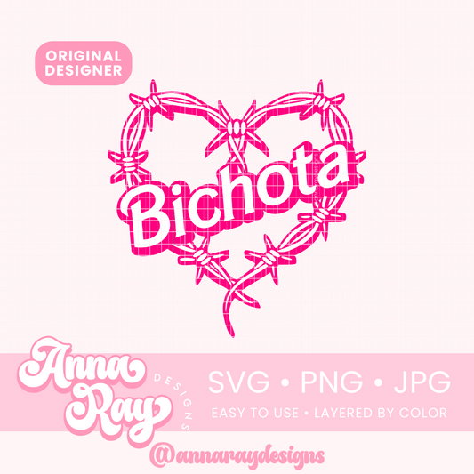 Pink Bichota Barbed Wire Heart SVG PNG JPG