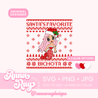 Karol G Santa's Favorite Bichota Sweater SVG PNG