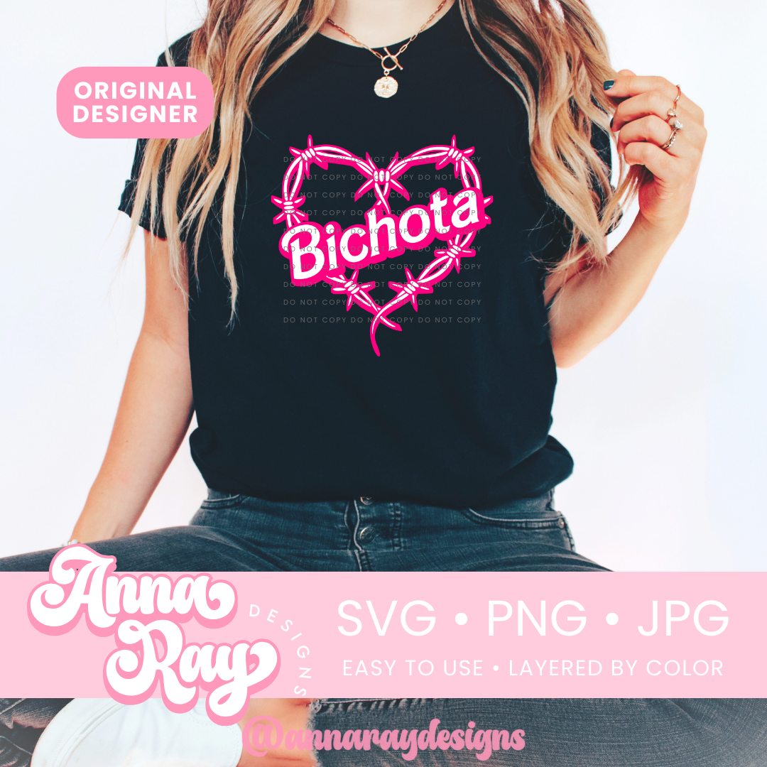 Pink Bichota Barbed Wire Heart SVG PNG JPG