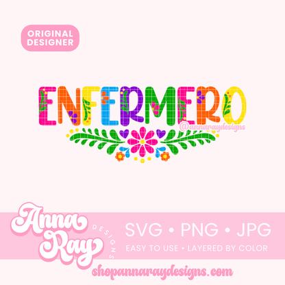 Colorful Floral Enfermero SVG PNG JPG