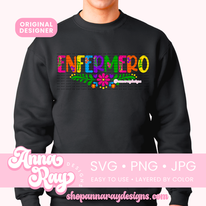 Colorful Floral Enfermero SVG PNG JPG