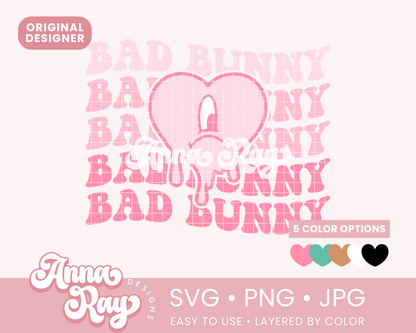 Retro Wavy Bad Bunny Drip Heart SVG PNG JPG