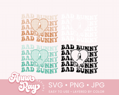 Retro Wavy Bad Bunny Drip Heart SVG PNG JPG