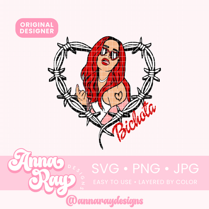 Red Hair Bichota In Heart SVG PNG JPG