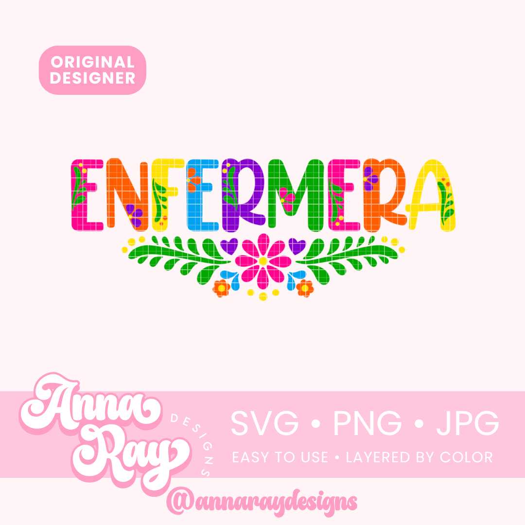 Colorful Floral Enfermera SVG PNG JPG