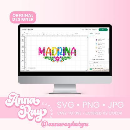 Colorful Floral Madrina SVG PNG JPG