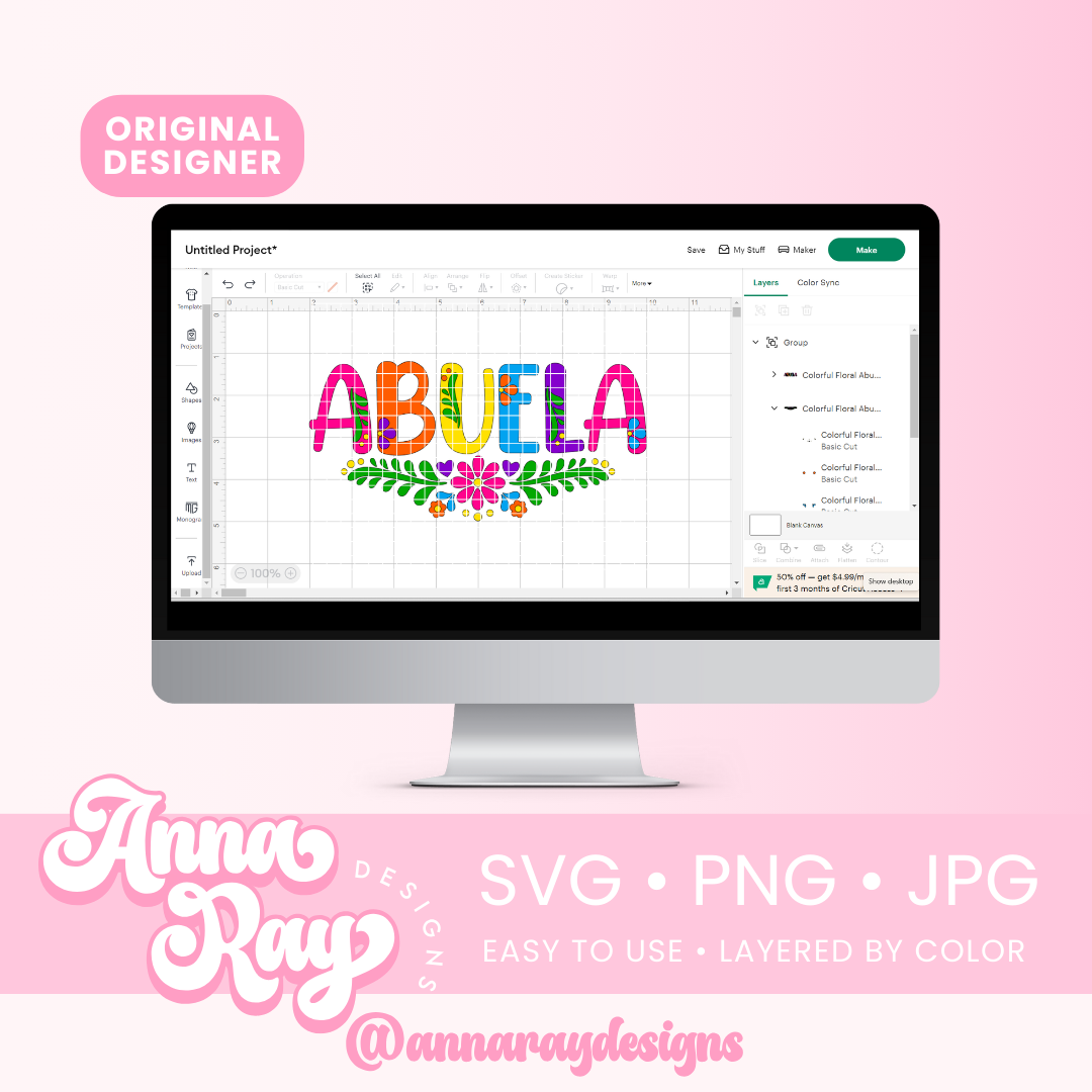 Colorful Floral Abuela SVG PNG JPG