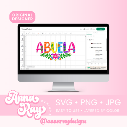 Colorful Floral Abuela SVG PNG JPG