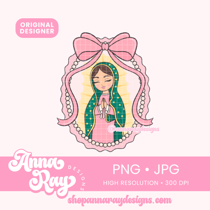 Pink Coquette Virgencita PNG and JPG Digital Files. This Pink Coquette Virgencita Christmas artwork brings a soft, feminine twist to a beloved icon, perfect for adding heartfelt style to your handmade gifts and holiday projects.