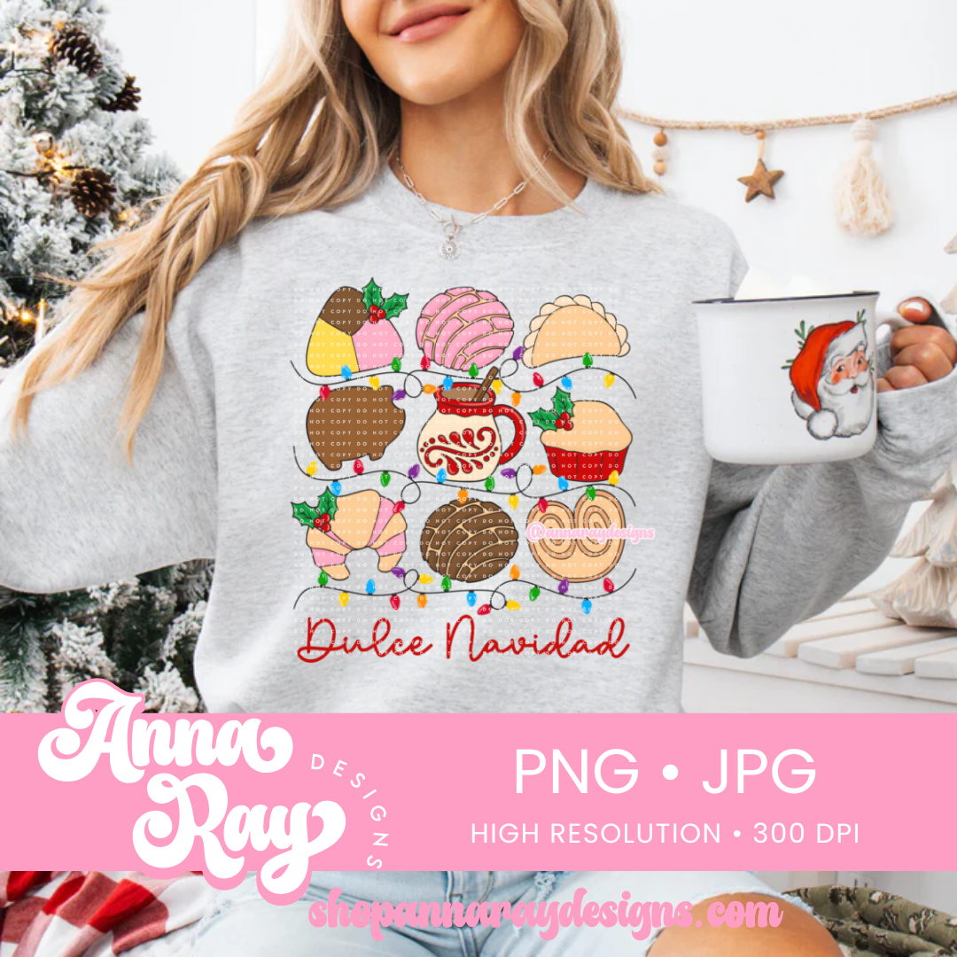 This Dulce Navidad design features our beloved Mexican sweet bread paired with a cozy cup of champurrado in a Talavera inspired mug. It’s the perfect blend of cultura, comfort, and Christmas cheer. Perfect to create festive shirts, mugs, stickers, holiday cards, party favors, or any project that needs a touch of Mexican warmth and nostalgia.