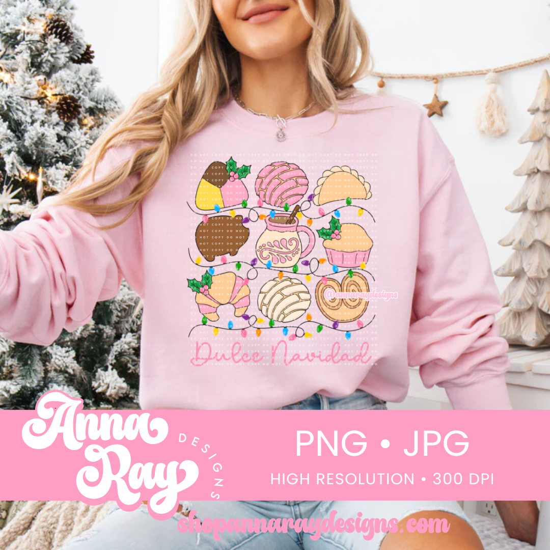 This Dulce Navidad design features our beloved Mexican sweet bread paired with a cozy cup of champurrado in a Talavera inspired mug. It’s the perfect blend of cultura, comfort, and Christmas cheer. Perfect to create festive shirts, mugs, stickers, holiday cards, party favors, or any project that needs a touch of Mexican warmth and nostalgia.