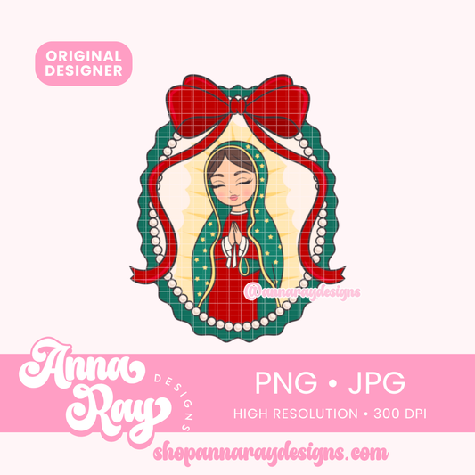 Red Coquette Virgencita PNG and JPG Digital Files. This Red Coquette Virgencita Christmas artwork brings a soft, feminine twist to a beloved icon, perfect for adding heartfelt style to your handmade gifts and holiday projects.