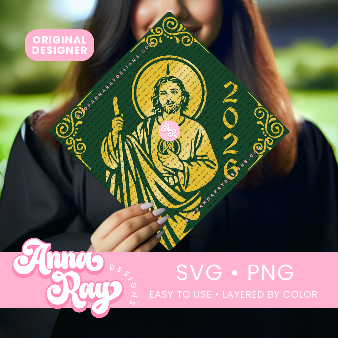 San Judas graduation cap topper SVG green design for Class of 2026