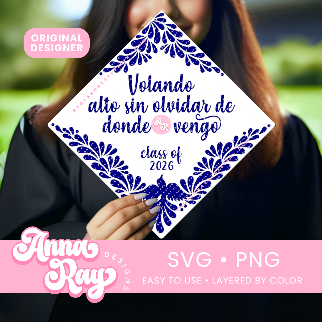 Volando Alto Talavera Azul Graduation Cap Design for Cricut
