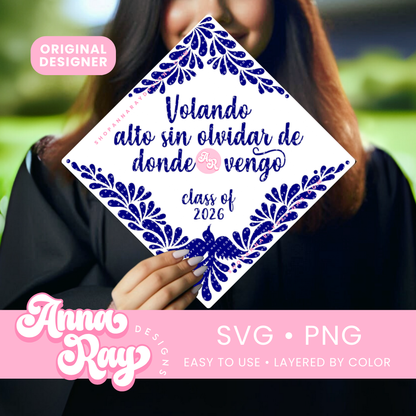 Volando Alto Talavera Azul Graduation Cap Design for Cricut
